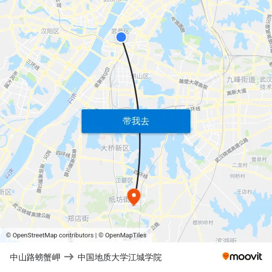 中山路螃蟹岬 to 中国地质大学江城学院 map
