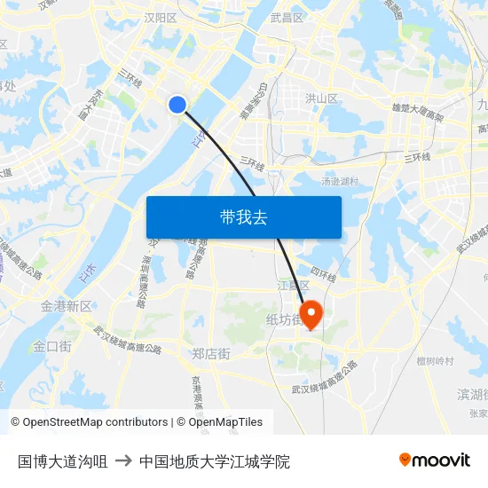 国博大道沟咀 to 中国地质大学江城学院 map