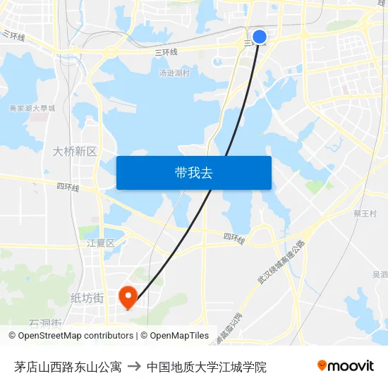 茅店山西路东山公寓 to 中国地质大学江城学院 map