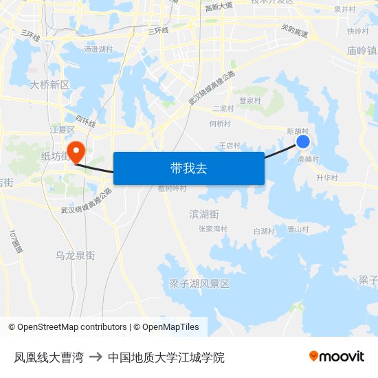 凤凰线大曹湾 to 中国地质大学江城学院 map