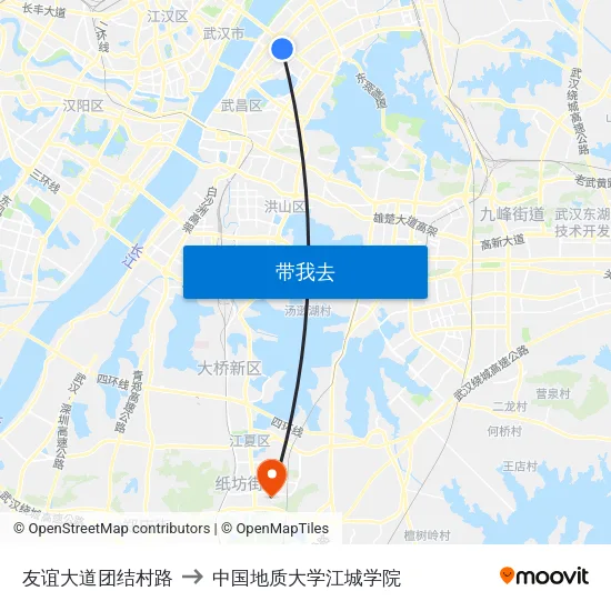友谊大道团结村路 to 中国地质大学江城学院 map