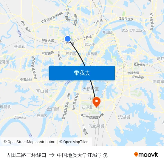 古田二路三环线口 to 中国地质大学江城学院 map