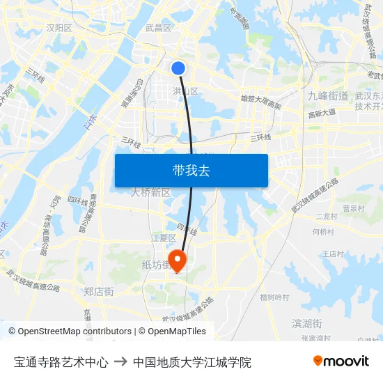 宝通寺路艺术中心 to 中国地质大学江城学院 map