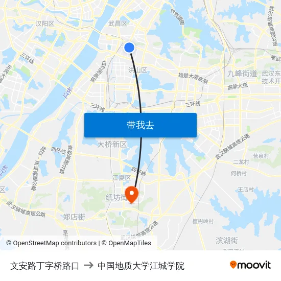 文安路丁字桥路口 to 中国地质大学江城学院 map