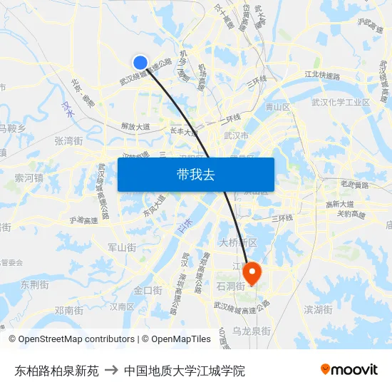 东柏路柏泉新苑 to 中国地质大学江城学院 map