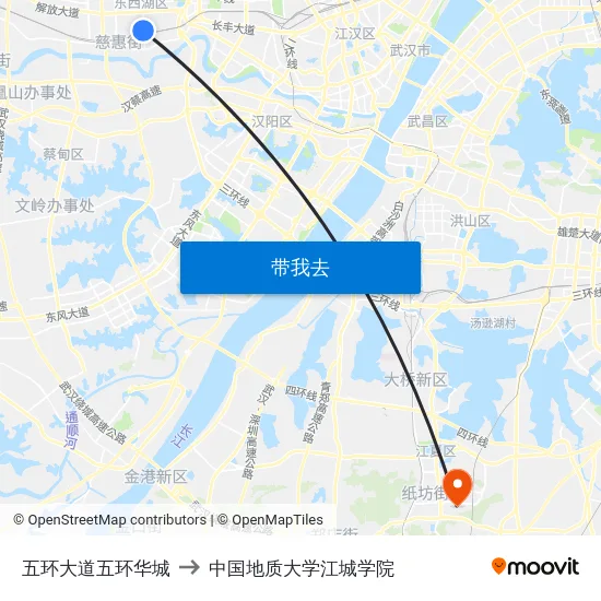 五环大道五环华城 to 中国地质大学江城学院 map
