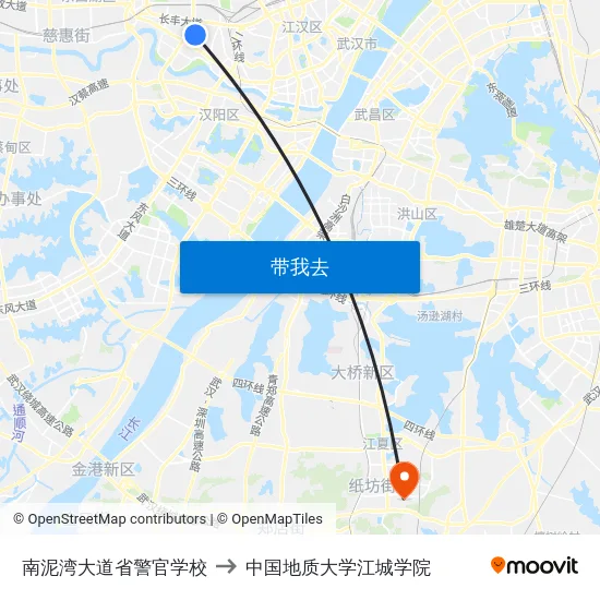 南泥湾大道省警官学校 to 中国地质大学江城学院 map