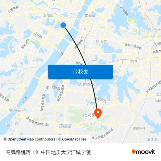 马鹦路姚湾 to 中国地质大学江城学院 map