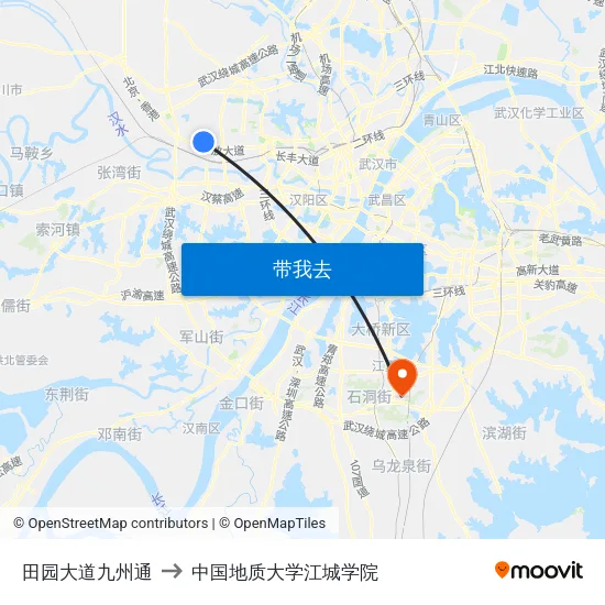 田园大道九州通 to 中国地质大学江城学院 map