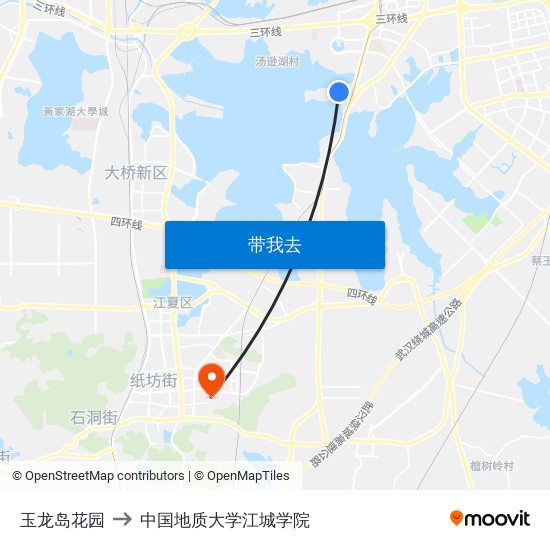 玉龙岛花园 to 中国地质大学江城学院 map