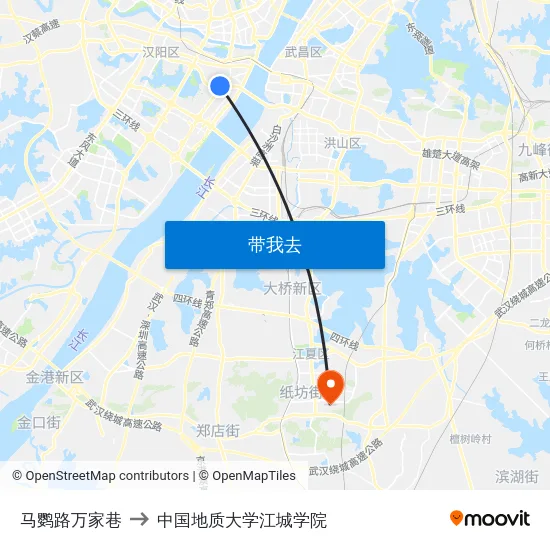 马鹦路万家巷 to 中国地质大学江城学院 map