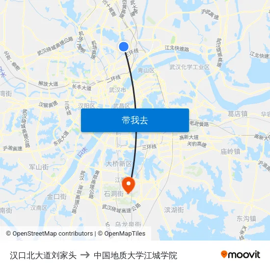 汉口北大道刘家头 to 中国地质大学江城学院 map