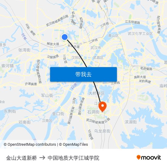 金山大道新桥 to 中国地质大学江城学院 map