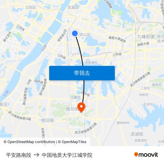 平安路南段 to 中国地质大学江城学院 map