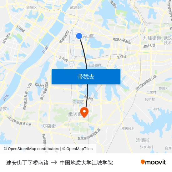 建安街丁字桥南路 to 中国地质大学江城学院 map