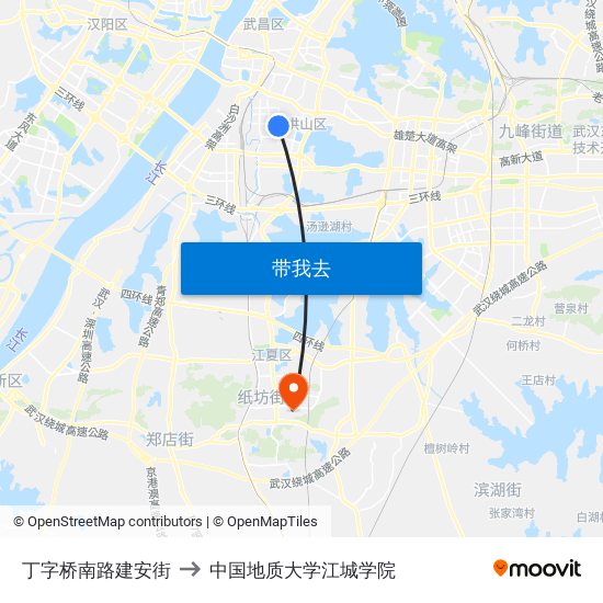 丁字桥南路建安街 to 中国地质大学江城学院 map