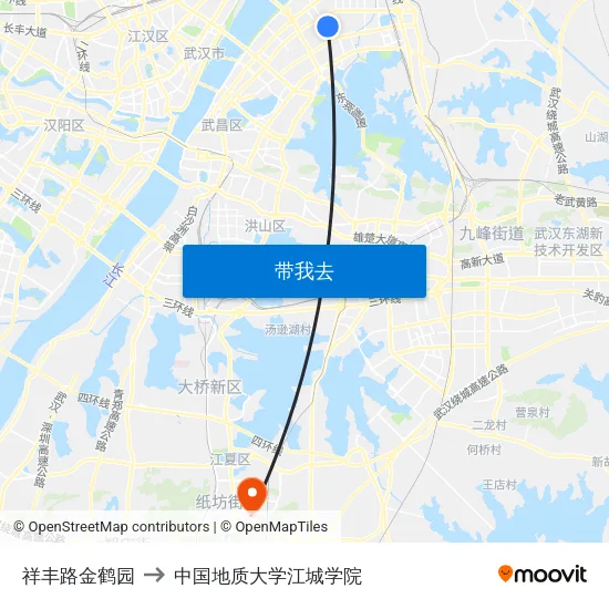 祥丰路金鹤园 to 中国地质大学江城学院 map