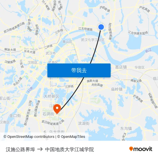 汉施公路界埠 to 中国地质大学江城学院 map
