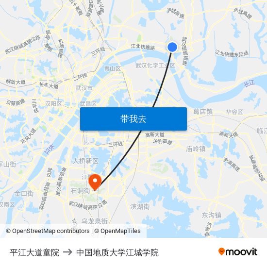 平江大道童院 to 中国地质大学江城学院 map