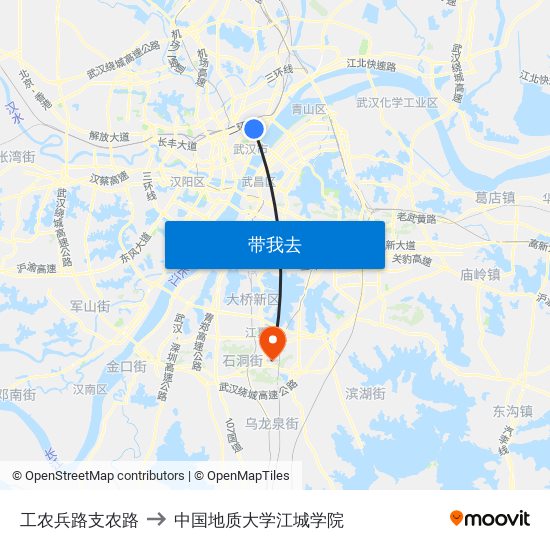 工农兵路支农路 to 中国地质大学江城学院 map