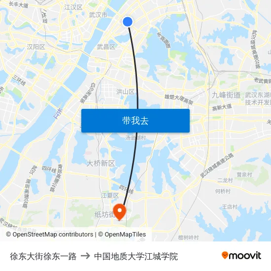 徐东大街徐东一路 to 中国地质大学江城学院 map