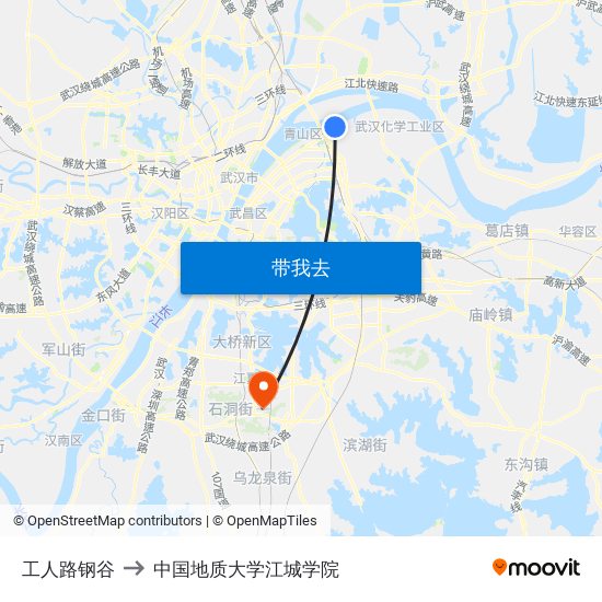 工人路钢谷 to 中国地质大学江城学院 map