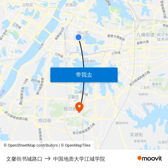 文馨街书城路口 to 中国地质大学江城学院 map