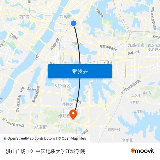 洪山广场 to 中国地质大学江城学院 map