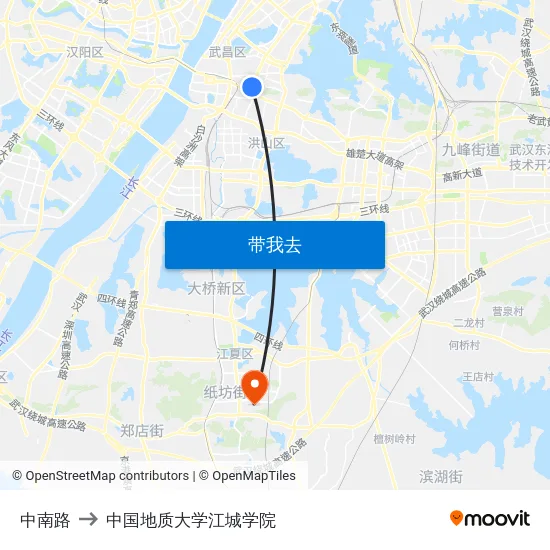 中南路 to 中国地质大学江城学院 map