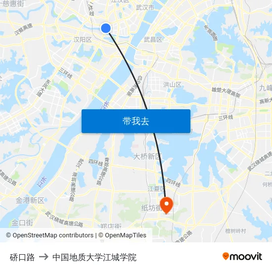 硚口路 to 中国地质大学江城学院 map