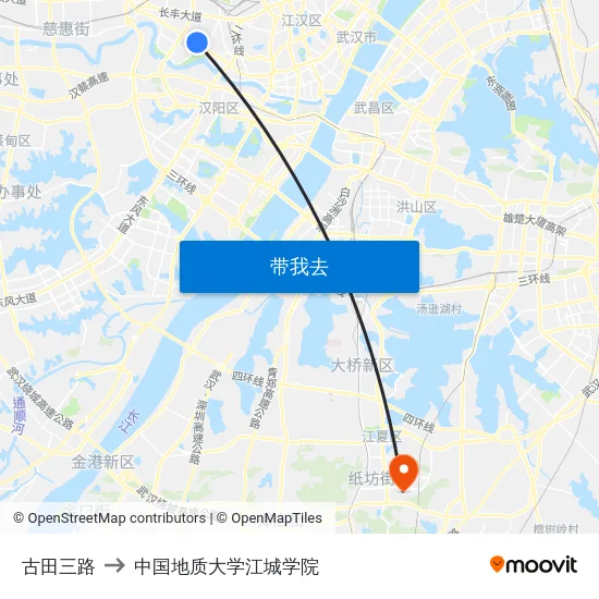 古田三路 to 中国地质大学江城学院 map