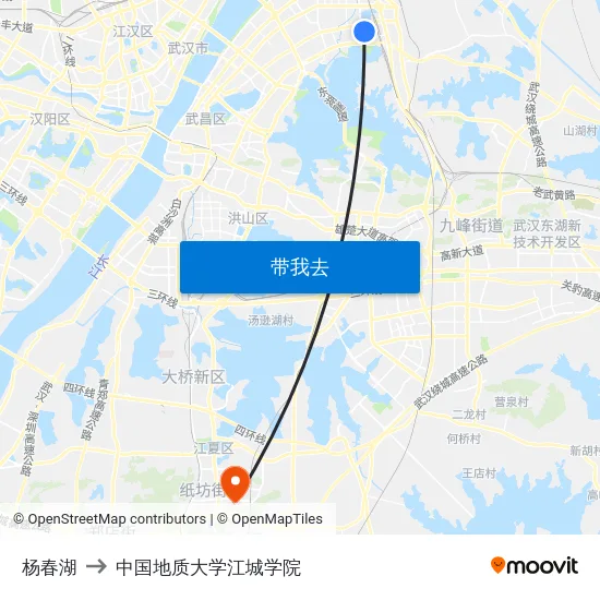 杨春湖 to 中国地质大学江城学院 map