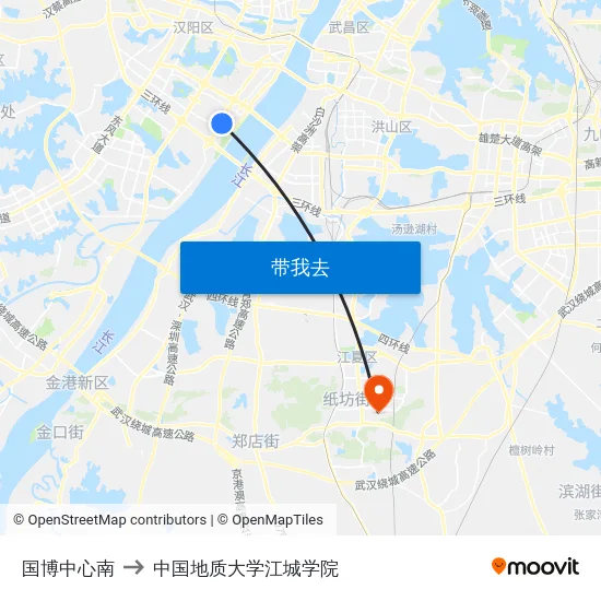 国博中心南 to 中国地质大学江城学院 map