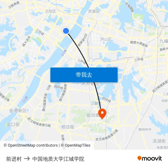 前进村 to 中国地质大学江城学院 map