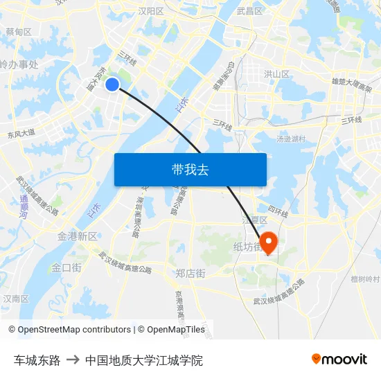 车城东路 to 中国地质大学江城学院 map