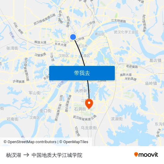 杨汊湖 to 中国地质大学江城学院 map