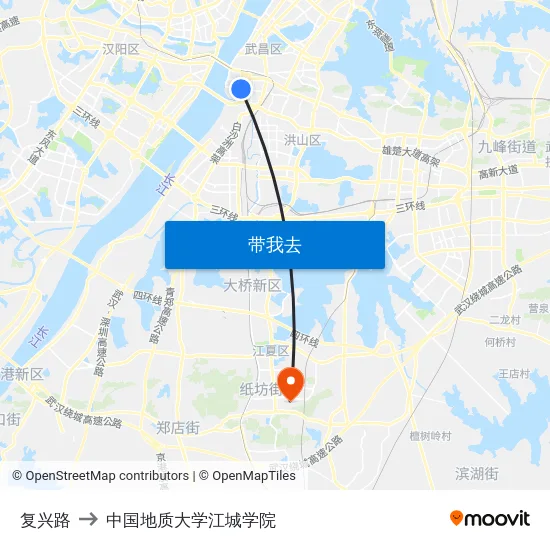 复兴路 to 中国地质大学江城学院 map