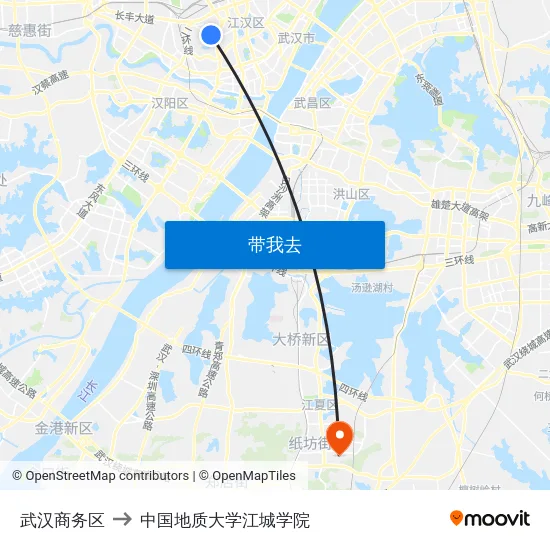 武汉商务区 to 中国地质大学江城学院 map