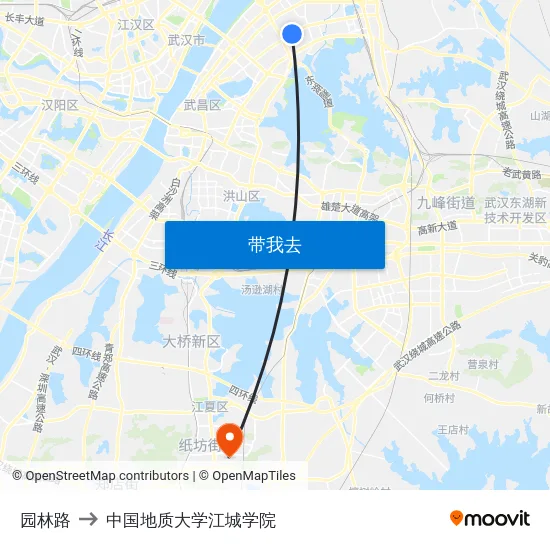 园林路 to 中国地质大学江城学院 map
