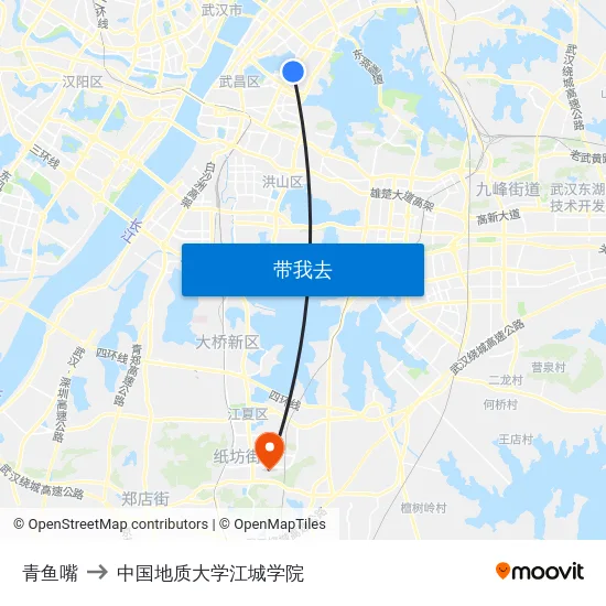 青鱼嘴 to 中国地质大学江城学院 map