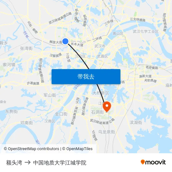 额头湾 to 中国地质大学江城学院 map