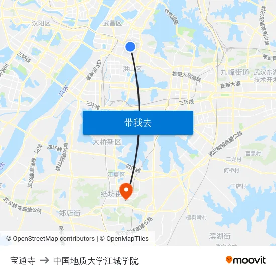 宝通寺 to 中国地质大学江城学院 map