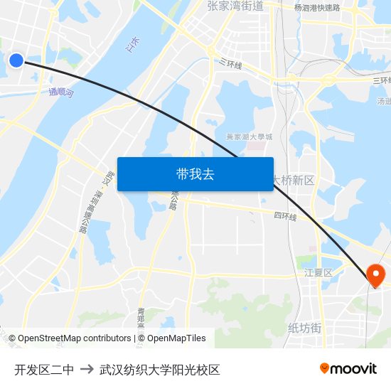 开发区二中 to 武汉纺织大学阳光校区 map