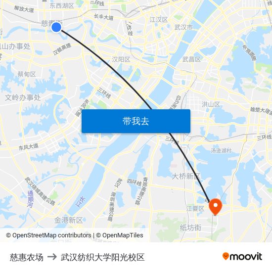 慈惠农场 to 武汉纺织大学阳光校区 map