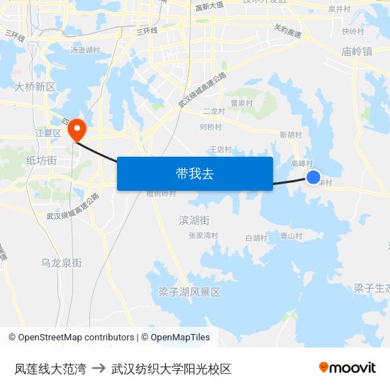 凤莲线大范湾 to 武汉纺织大学阳光校区 map