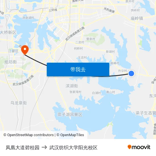 凤凰大道碧桂园 to 武汉纺织大学阳光校区 map