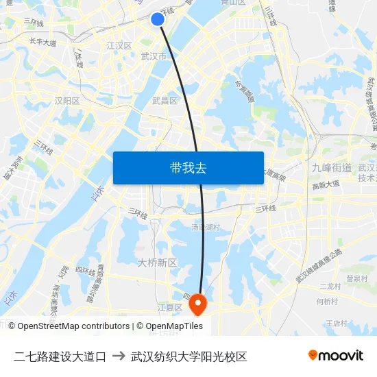 二七路建设大道口 to 武汉纺织大学阳光校区 map