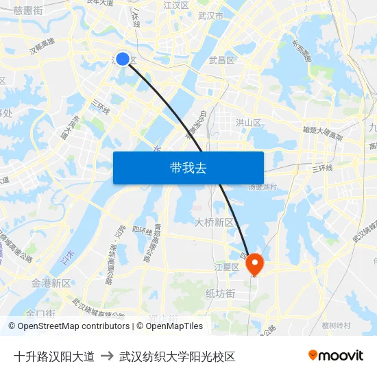 十升路汉阳大道 to 武汉纺织大学阳光校区 map