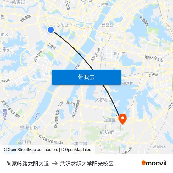 陶家岭路龙阳大道 to 武汉纺织大学阳光校区 map