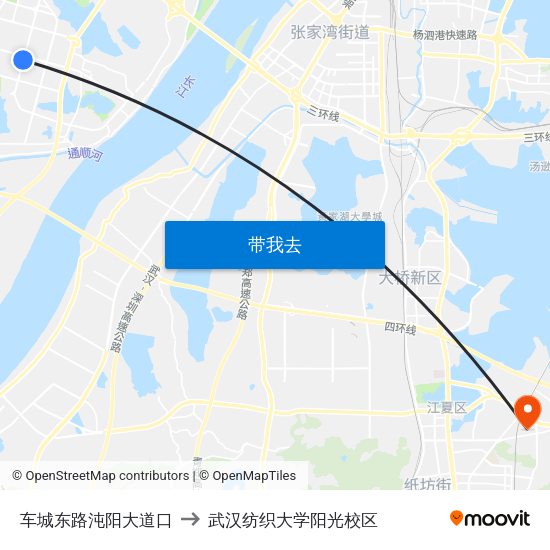 车城东路沌阳大道口 to 武汉纺织大学阳光校区 map